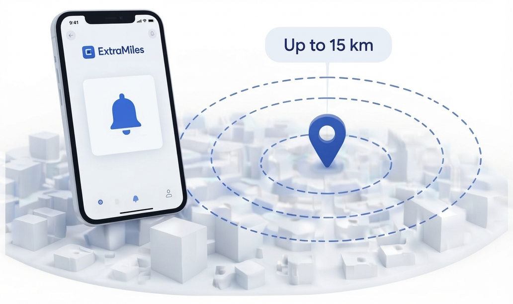 Push notification radius map up to 15 km